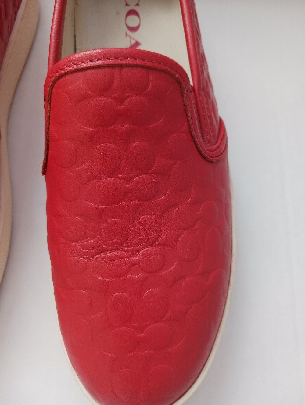 Coach FG2118 Red Leather Slip-On Comfort Shoes Sneaker Women's Size 7B EU37.5 - Picture 6 of 16